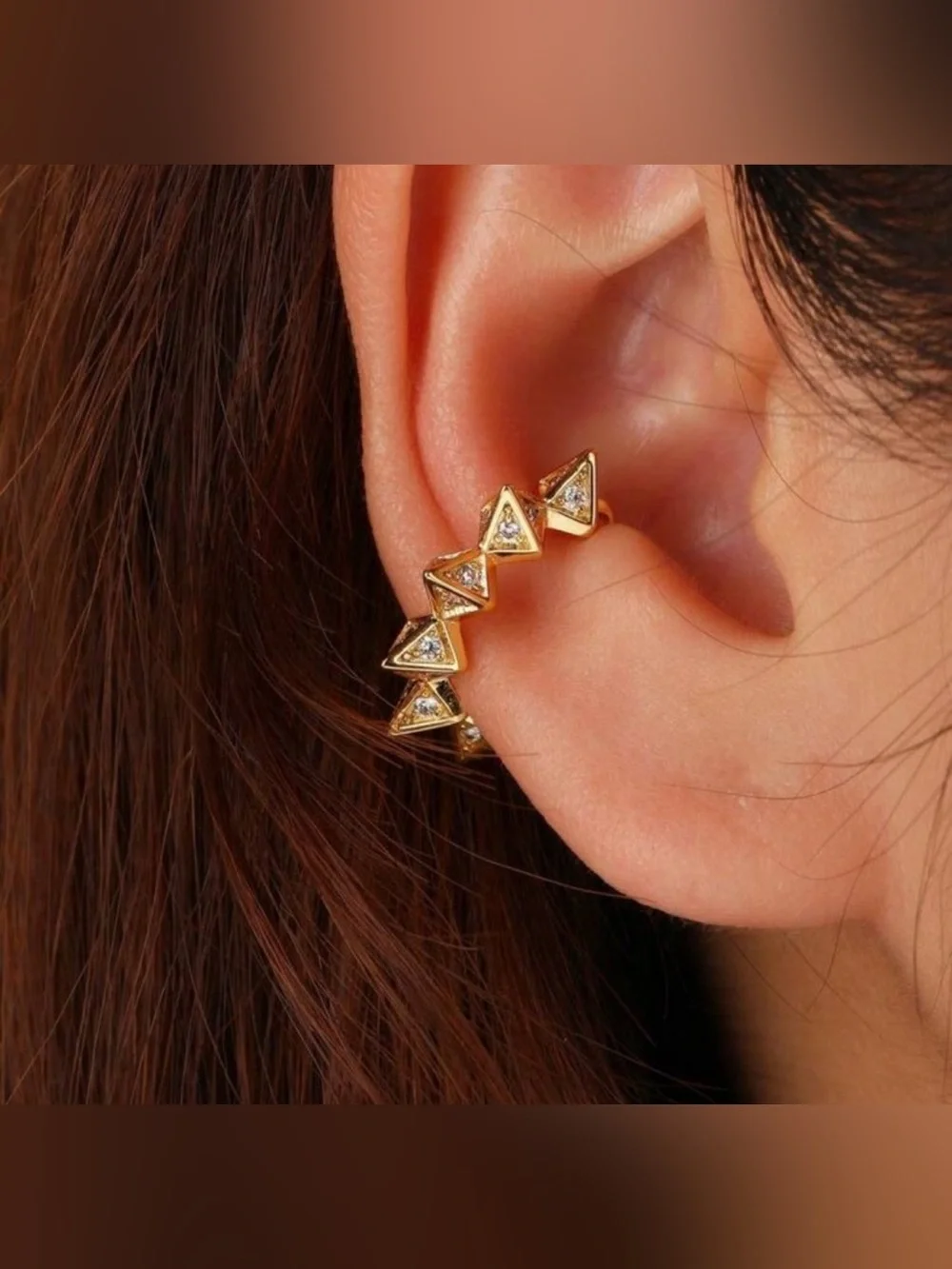 Gold 2pc Geometric Cubic Zirconia Ear Cuff Set